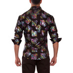 Iridescent Fleur Long Sleeve Dress Shirt // Black (XS)