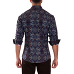 Patterned Long Sleeve Dress Shirt // Navy + Green (XS)