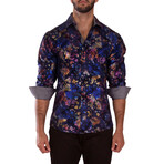 Velvet Greek Key Long Sleeve Dress Shirt // Navy (XS)