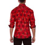 Diagonal Line Fleur Long Sleeve Dress Shirt // Red (XS)