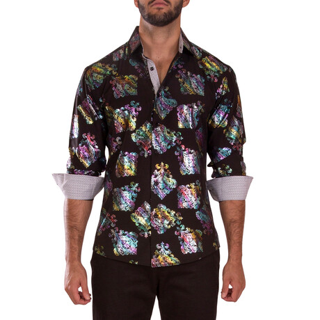 Iridescent Fleur Long Sleeve Dress Shirt // Black (XS)