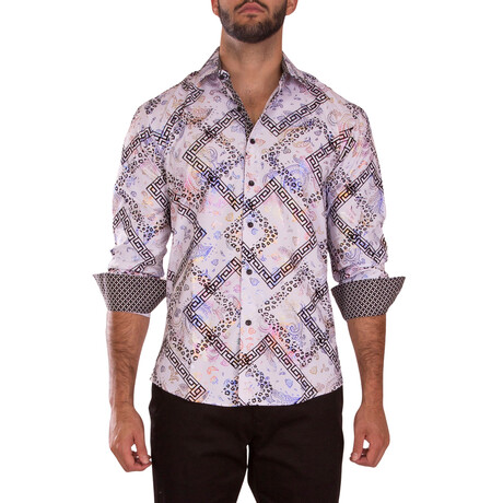 Velvet Greek Key Long Sleeve Dress Shirt // White (XS)