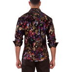 Velvet Paisley Long Sleeve Dress Shirt // Black (XS)