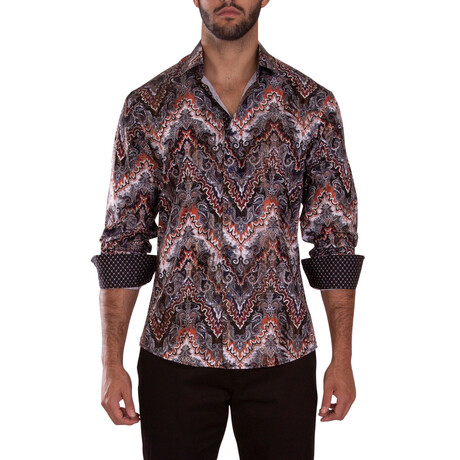 Multicolor Autumn Print Long Sleeve Dress Shirt // Navy (XS)