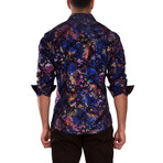 Velvet Greek Key Long Sleeve Dress Shirt // Navy (XS)