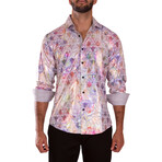 Iridescent Rainbow Fleur Long Sleeve Dress Shirt // White (S)