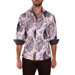 Velvet Paisley Long Sleeve Dress Shirt // White (XS)