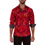 Velvet Greek Key Long Sleeve Dress Shirt // Red (XL)