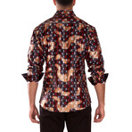 Shiny Geo Print Long Sleeve Dress Shirt // Black + Red (XS)