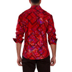 Velvet Greek Key Long Sleeve Dress Shirt // Red (XL)