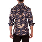 Shiny Geo Print Long Sleeve Dress Shirt // Navy (XS)