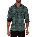 Mandala Effect Print Long Sleeve Dress Shirt // Green (XS)