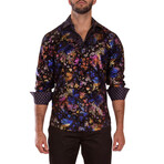 Velvet Greek Key Long Sleeve Dress Shirt // Black (XS)