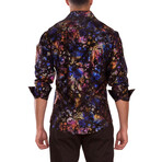 Velvet Greek Key Long Sleeve Dress Shirt // Black (XS)