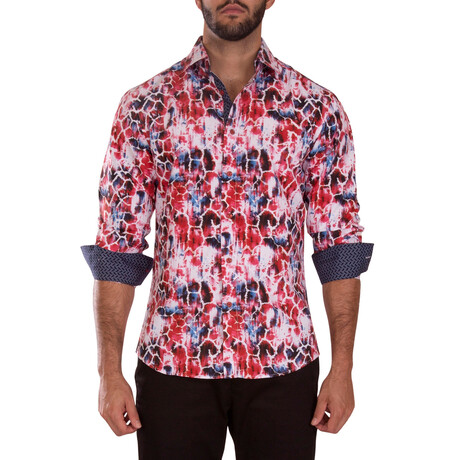 Gemetric Cuff's & Plaket Detail Button Up Shirt // Multicolor + Navy (S)