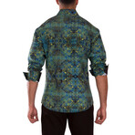 Mandala Effect Print Long Sleeve Dress Shirt // Green (XS)