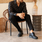 Metallic Criss-Cross Pattern Long Sleeve Dress Shirt // Black (XS)