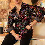 Velvet Paisley Long Sleeve Dress Shirt // Black (XS)