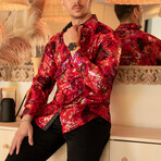 Velvet Paisley Long Sleeve Dress Shirt // Red (XS)