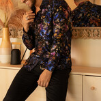 Velvet Greek Key Long Sleeve Dress Shirt // Black (XS)