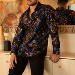 Velvet Greek Key Long Sleeve Dress Shirt // Black (XS)