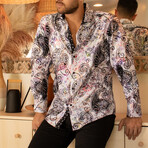 Velvet Paisley Long Sleeve Dress Shirt // White (XS)