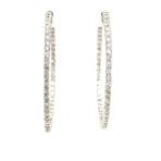 14k White Gold Eco-Friendly Large Slim Hoop Diamond Earrings // New