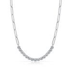 14k White Gold Paper Clip Chain Eco-Friendly Diamond Half Tennis Necklace // 18" // New