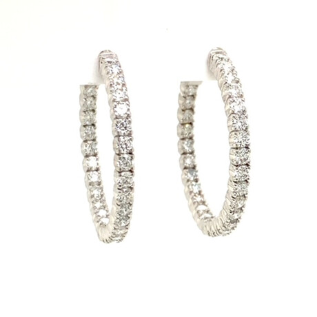 14k White Gold Eco-Friendly Medium Hoop Diamond Earrings // New