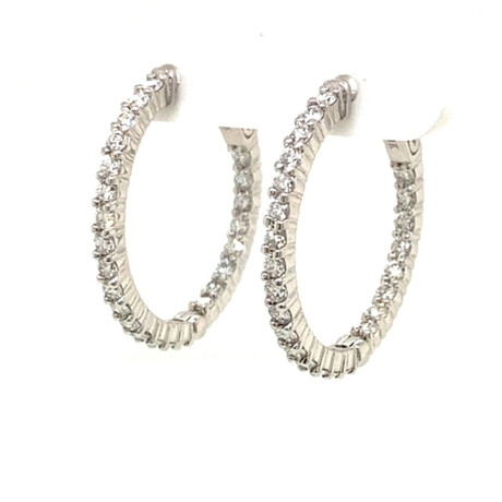 14k White Gold Eco-Friendly Small Hoop Diamond Earrings // New