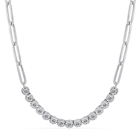 14k White Gold Paper Clip Chain Eco-Friendly Diamond Half Tennis Necklace // 18" // New