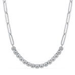 14k White Gold Paper Clip Chain Eco-Friendly Diamond Half Tennis Necklace // 18" // New