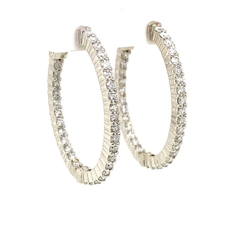 14k White Gold Diamond Oval Shape Hoop Earrings // New