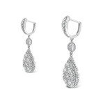 18k White Gold Eco-Friendly Diamond Pear Halo Cluster Dangle Earrings // New