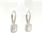 18k White Gold Lab-Grown Emerald-Cut Diamond Halo Drop Earrings // New