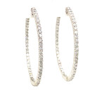 14k White Gold Eco-Friendly Large Slim Hoop Diamond Earrings // New
