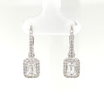 18k White Gold Lab-Grown Emerald-Cut Diamond Halo Drop Earrings // New