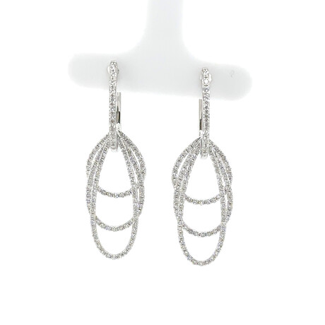 18k White Gold Eco-Friendly Three Row Diamond Dangle Earrings // New