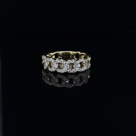 18k Yellow Gold Eco-Friendly Chain Link Diamond Cocktail Ring // Ring Size: 6.5 // New