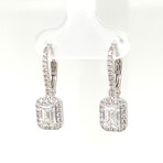 18k White Gold Lab-Grown Emerald-Cut Diamond Halo Drop Earrings // New