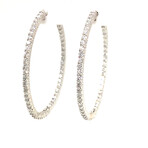 14k White Gold Eco-Friendly Large Slim Hoop Diamond Earrings // New