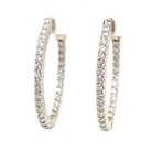 14k White Gold Diamond Oval Shape Hoop Earrings // New