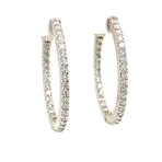 14k White Gold Diamond Oval Shape Hoop Earrings // New
