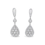 18k White Gold Eco-Friendly Diamond Pear Halo Cluster Dangle Earrings // New