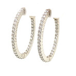 14k White Gold Diamond Oval Shape Hoop Earrings // New