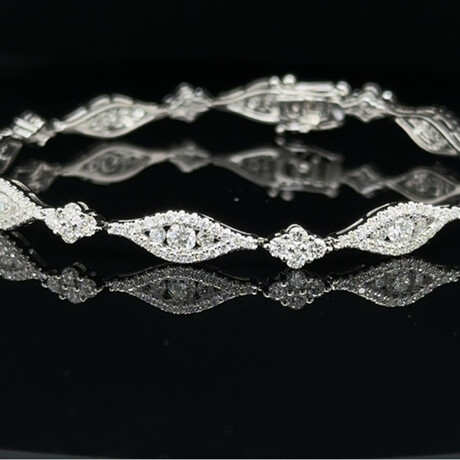 18k White Gold Diamond Marquise Third Eye Bracelet // 7" // New