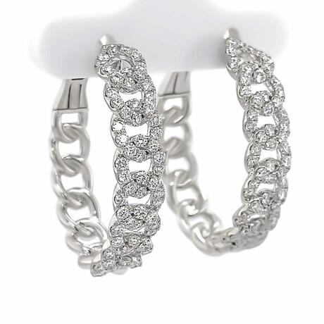 18k White Gold Eco-Friendly Diamond Chain Hoop Earrings // New