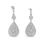 18k White Gold Eco-Friendly Diamond Pear Halo Cluster Dangle Earrings // New