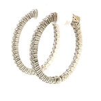 14k White Gold Diamond Oval Shape Hoop Earrings // New