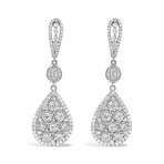 18k White Gold Eco-Friendly Diamond Pear Halo Cluster Dangle Earrings // New